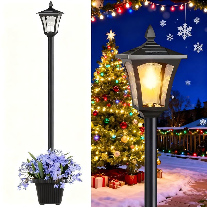 SolarBloom Lamp Post Light – 65" Solar Lamp Post with Planter 60 Lumens Glass Solar Garden Light Warm White Outdoor Waterproof