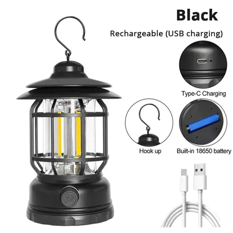 RetroGlow 2-Pack Camping Lanterns – USB Rechargeable LED Lights, Waterproof for Tents, Hiking & Outdoor Adventures