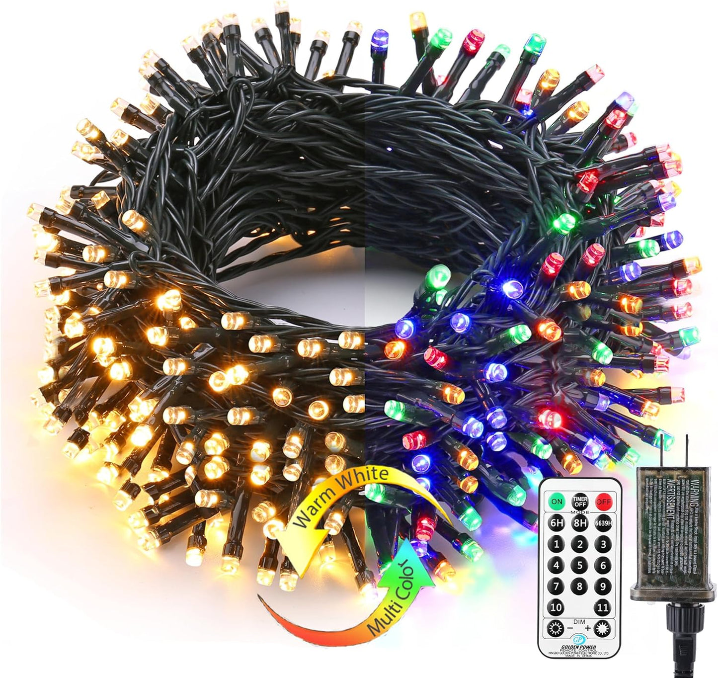 ColorWave Dual Glow Christmas Lights 65.67FT 200 LED Color Changing Tree Lights with 11 Modes Remote Connectable 29V Safe Adapter