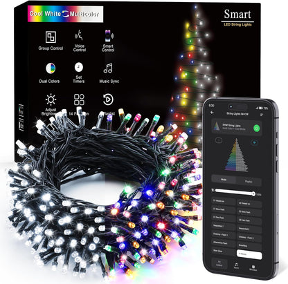 ColorWave Dual Glow Christmas Lights 65.67FT 200 LED Color Changing Tree Lights with 11 Modes Remote Connectable 29V Safe Adapter