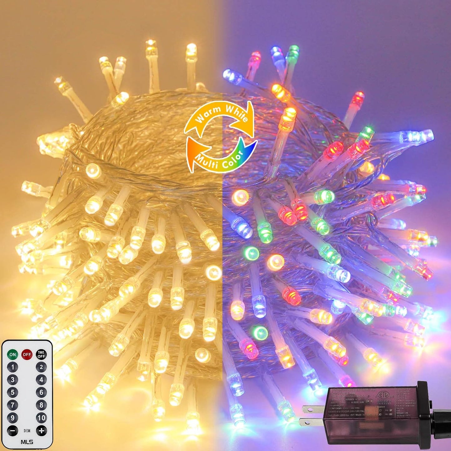 GlowLink 200 LED Connectable Christmas Lights 66FT Warm White String Lights with 13 Modes Waterproof Plug-In Fairy Lights