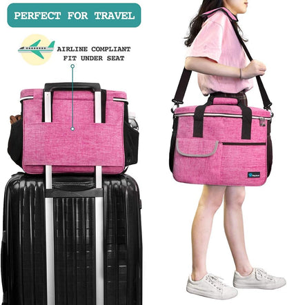 PawVoyage Dog Travel Bag Organizer – Food Storage Tote with Containers & Bowls for Weekend Trips, Camping, or Air Travel (Pink, Medium)