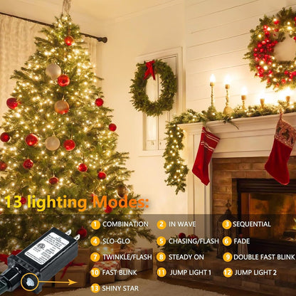 GlowLink 200 LED Connectable Christmas Lights 66FT Warm White String Lights with 13 Modes Waterproof Plug-In Fairy Lights