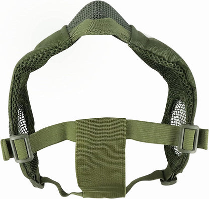 BattleMesh Airsoft Defense Set – Half Face Mesh Mask with Ear Protection & Tactical Goggles for Paintball, BB Gun, and CS Survival Games