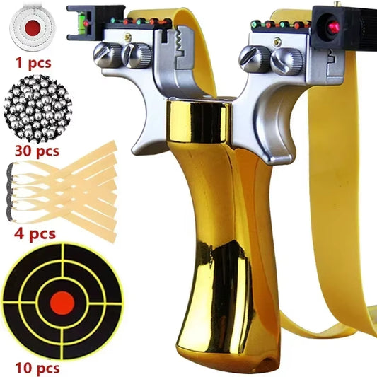 Laser Assisted Slingshot with 10 Adjustable Styles – Fast Pressure Aiming Outdoor Slingshot Set with Flat Rubber Bands and Steel Balls for Precision Shooting and Target Practice