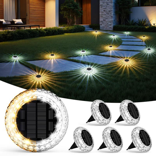 SolarGleam Outdoor Ground Lights 6 Pack – 2 Lighting Modes IP67 Waterproof Solar Deck Pathway Walkway Garden Patio Lights