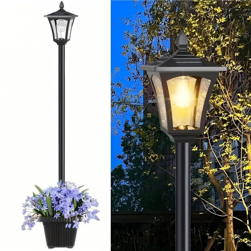 SolarBloom Lamp Post Light – 65" Solar Lamp Post with Planter 60 Lumens Glass Solar Garden Light Warm White Outdoor Waterproof