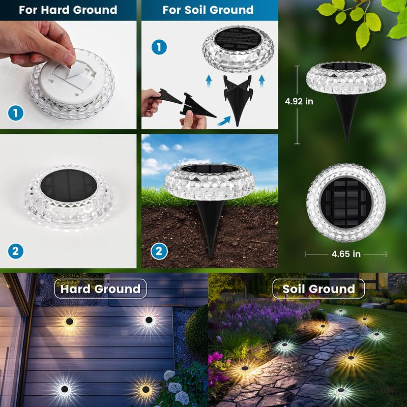SolarGleam Outdoor Ground Lights 6 Pack – 2 Lighting Modes IP67 Waterproof Solar Deck Pathway Walkway Garden Patio Lights