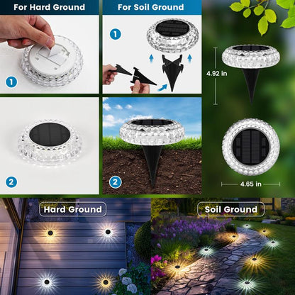 SolarGleam Outdoor Ground Lights 6 Pack – 2 Lighting Modes IP67 Waterproof Solar Deck Pathway Walkway Garden Patio Lights