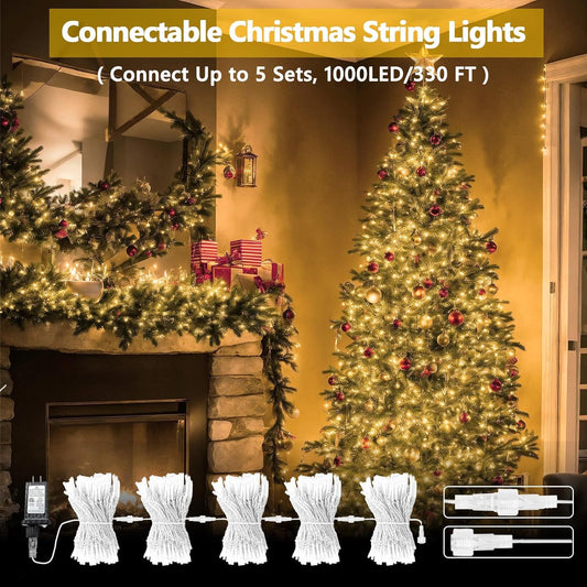 GlowLink 200 LED Connectable Christmas Lights 66FT Warm White String Lights with 13 Modes Waterproof Plug-In Fairy Lights