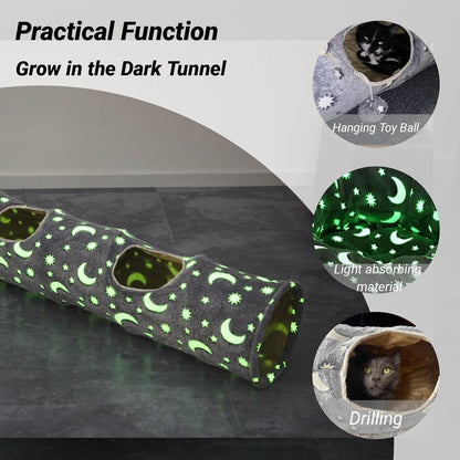 StarTunnel™ Cat Tunnel Tube with Plush Ball Toys – Collapsible Glow-in-the-Dark Play Tube for Kittens, Puppies, Rabbits, Ferrets & Small Pets