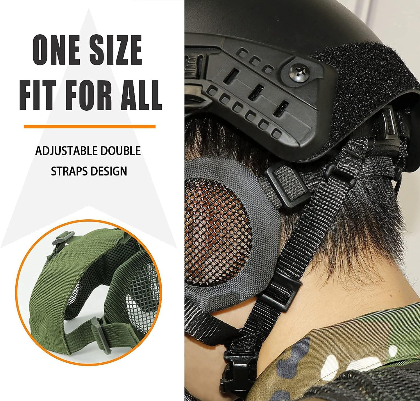 BattleMesh Airsoft Defense Set – Half Face Mesh Mask with Ear Protection & Tactical Goggles for Paintball, BB Gun, and CS Survival Games