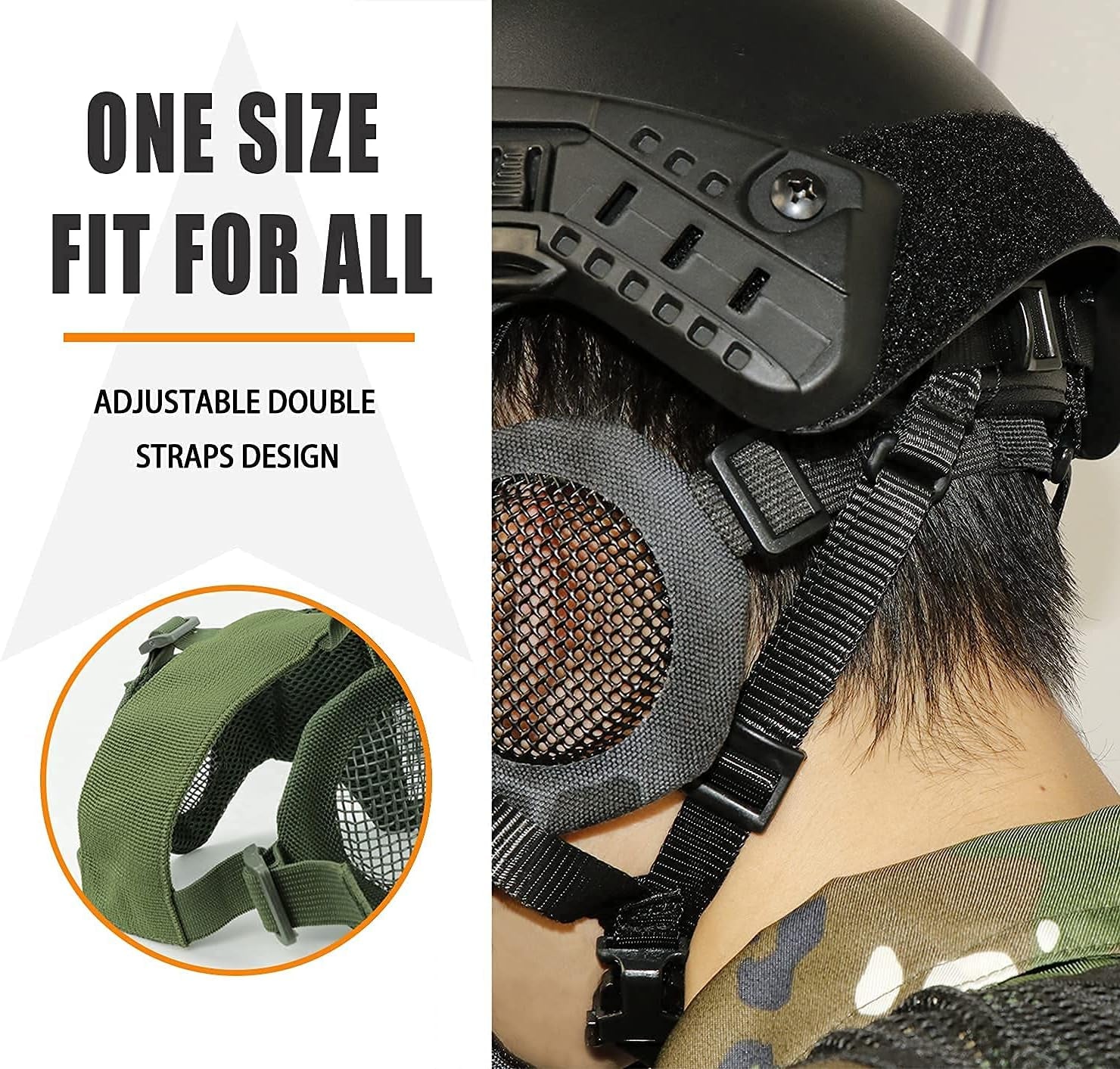 BattleMesh Airsoft Defense Set – Half Face Mesh Mask with Ear Protection & Tactical Goggles for Paintball, BB Gun, and CS Survival Games