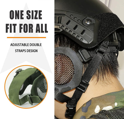 BattleMesh Airsoft Defense Set – Half Face Mesh Mask with Ear Protection & Tactical Goggles for Paintball, BB Gun, and CS Survival Games