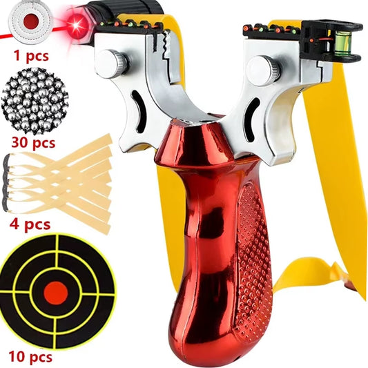 Laser Assisted Slingshot with 10 Adjustable Styles – Fast Pressure Aiming Outdoor Slingshot Set with Flat Rubber Bands and Steel Balls for Precision Shooting and Target Practice