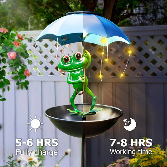 SolarFrog Outdoor Garden Statue Light – LED Solar Frog with Bird Feeder & Decorative Lawn Ornament