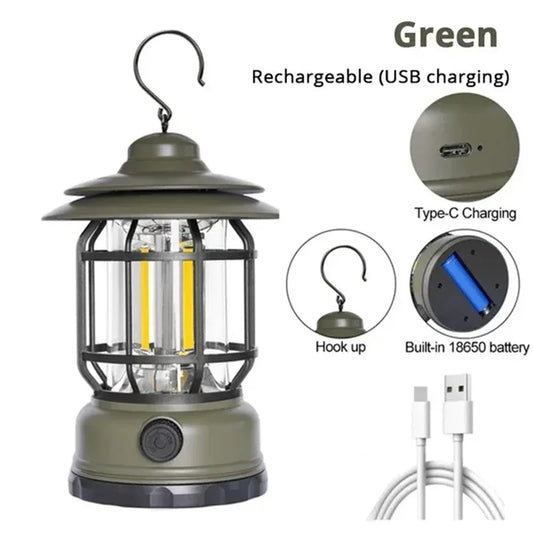 RetroGlow 2-Pack Camping Lanterns – USB Rechargeable LED Lights, Waterproof for Tents, Hiking & Outdoor Adventures