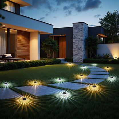 SolarGleam Outdoor Ground Lights 6 Pack – 2 Lighting Modes IP67 Waterproof Solar Deck Pathway Walkway Garden Patio Lights