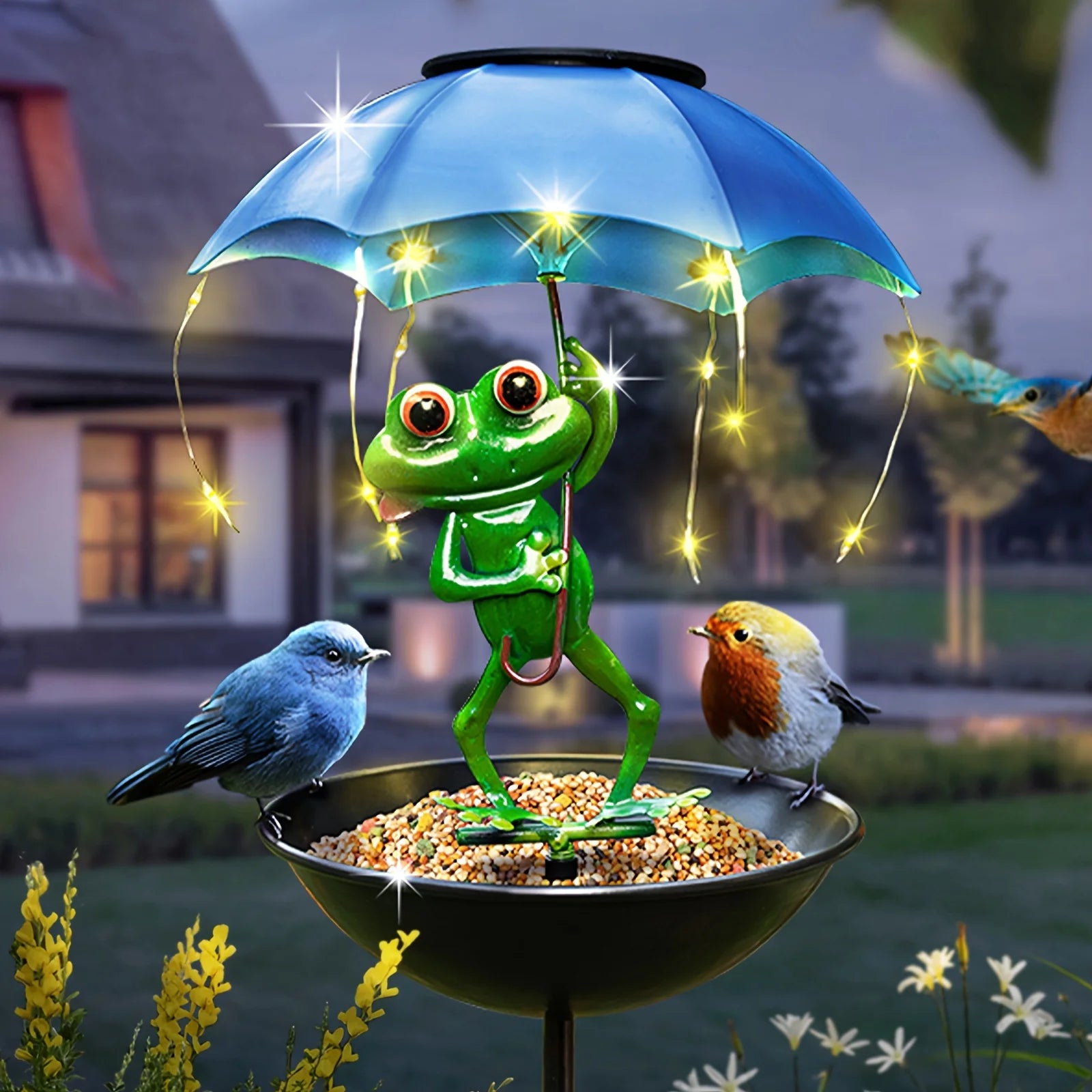 SolarFrog Outdoor Garden Statue Light – LED Solar Frog with Bird Feeder & Decorative Lawn Ornament
