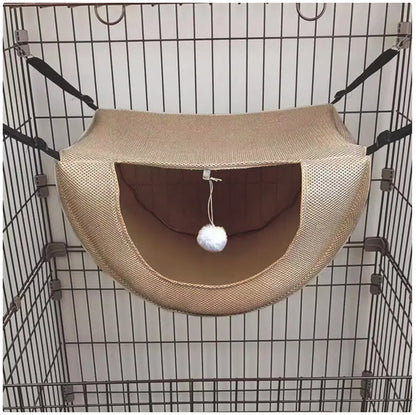 PurrNest Hanging Cat Hammock Bed – Soft Mesh Cage Hammock with Plush Toy for Comfortable Feline Rest & Play