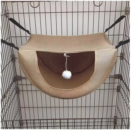 PurrNest Hanging Cat Hammock Bed – Soft Mesh Cage Hammock with Plush Toy for Comfortable Feline Rest & Play