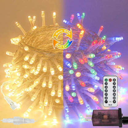 GlowLink 200 LED Connectable Christmas Lights 66FT Warm White String Lights with 13 Modes Waterproof Plug-In Fairy Lights