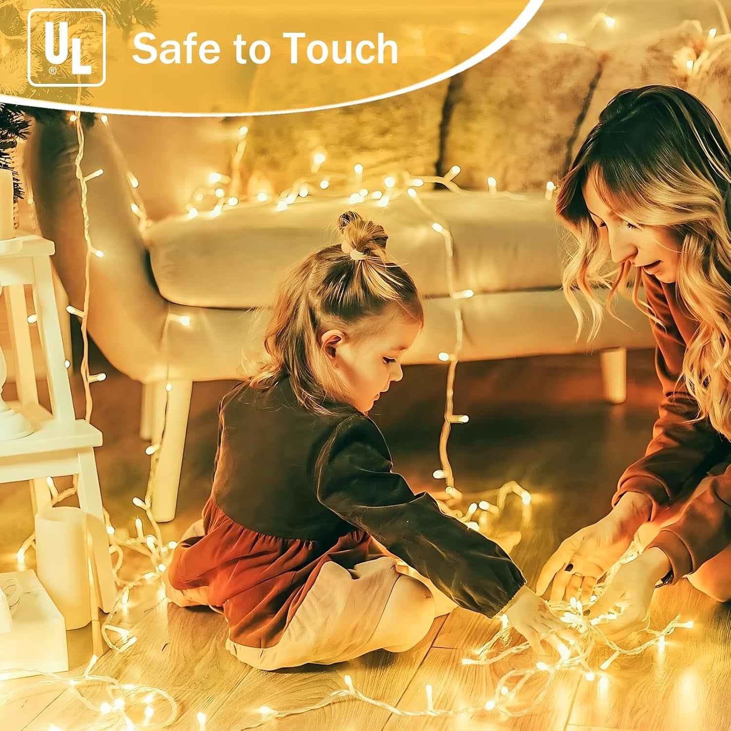 GlowLink 200 LED Connectable Christmas Lights 66FT Warm White String Lights with 13 Modes Waterproof Plug-In Fairy Lights