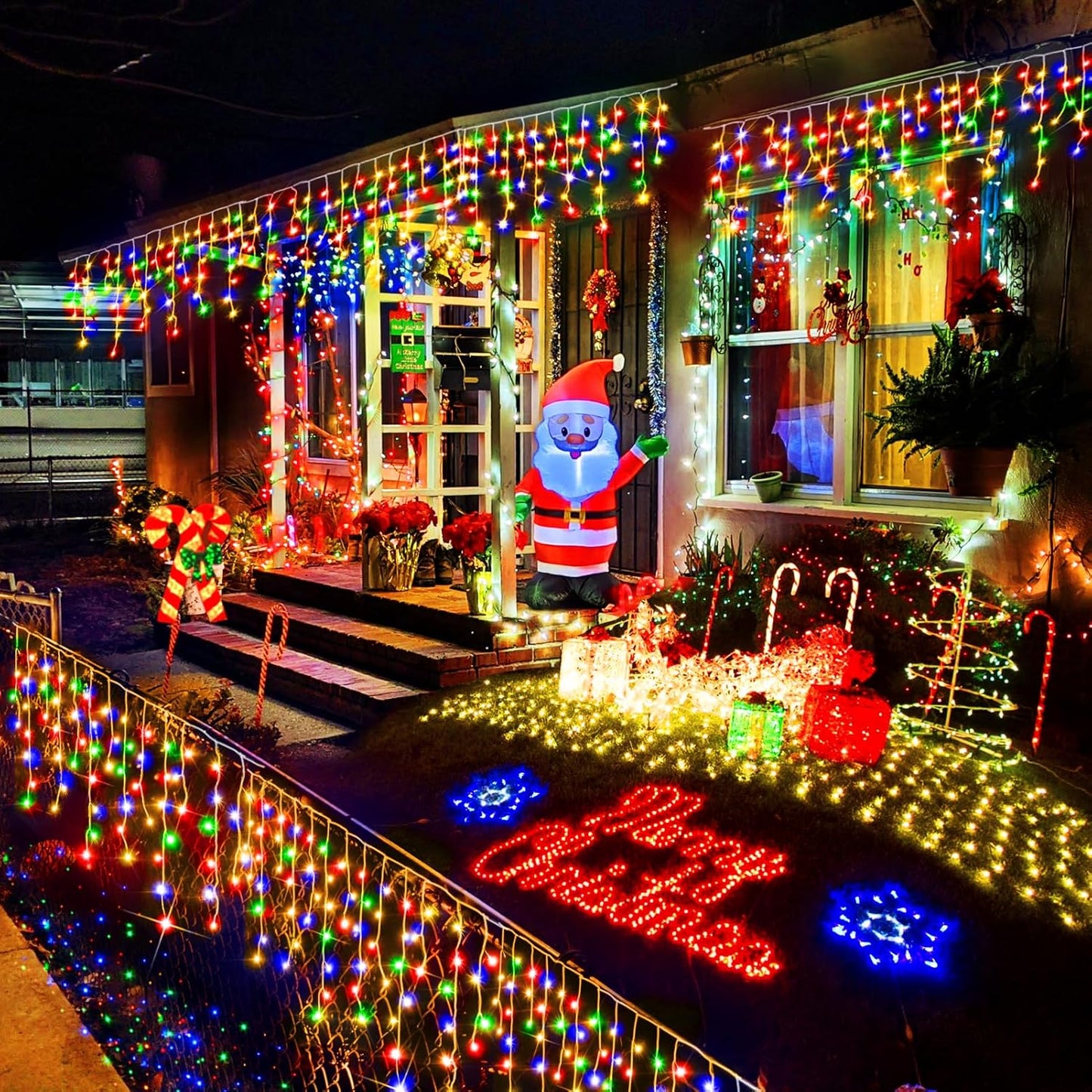 WinterGlow Cascade Ice Lights 49FT 480 LED Outdoor Icicle String Lights with 8 Modes Waterproof Timer Memory for Christmas Yard Garden Patio Decor