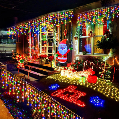 WinterGlow Cascade Ice Lights 49FT 480 LED Outdoor Icicle String Lights with 8 Modes Waterproof Timer Memory for Christmas Yard Garden Patio Decor