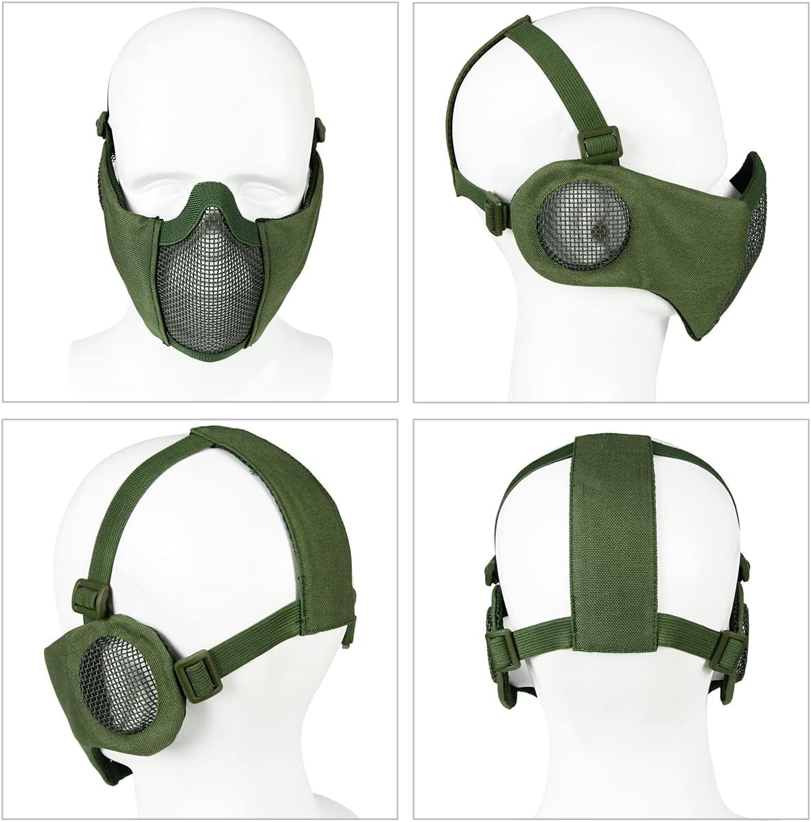 BattleMesh Airsoft Defense Set – Half Face Mesh Mask with Ear Protection & Tactical Goggles for Paintball, BB Gun, and CS Survival Games