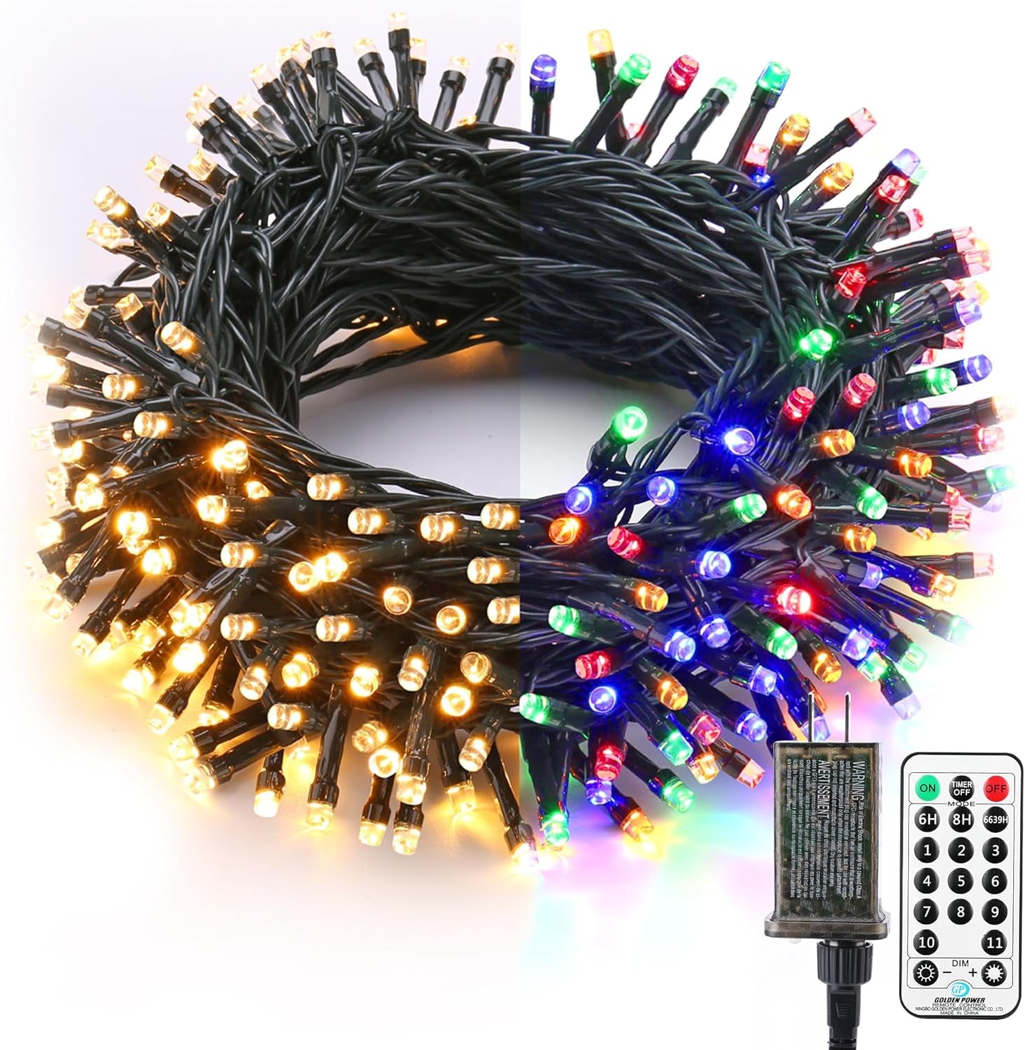 ColorWave Dual Glow Christmas Lights 65.67FT 200 LED Color Changing Tree Lights with 11 Modes Remote Connectable 29V Safe Adapter
